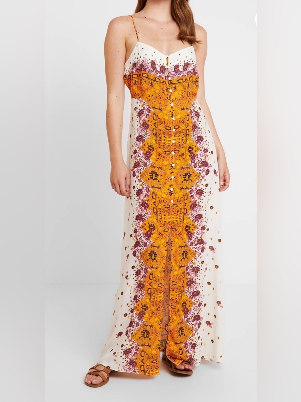 Free People Morning Song Crepe Maxi Dress Ivory Multi Size XS NWOT - Picture 8 of 9